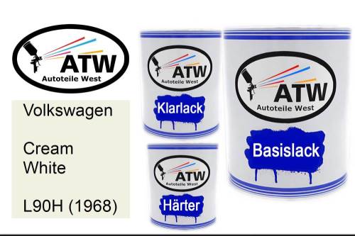 Volkswagen, Cream White, L90H (1968): 1L Lackdose + 1L Klarlack + 500ml Härter - Set, von ATW Autoteile West.